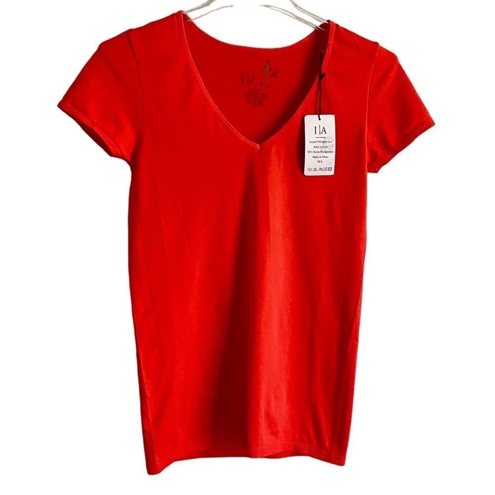 Icon Apparel Solid Orange Women's Short Sleeve V Neck Tee Shirt Medium NEW